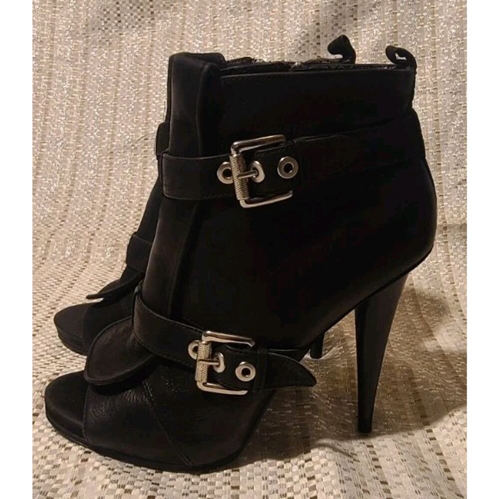 Nine West Black Leather Open Toe Lace Up Heels Ankle Bootie Women’s Size 8